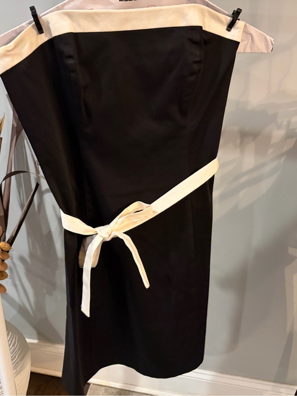 Robin Jordan Black Strapless Dress with Cream Trim and removable Waist Tie- 4